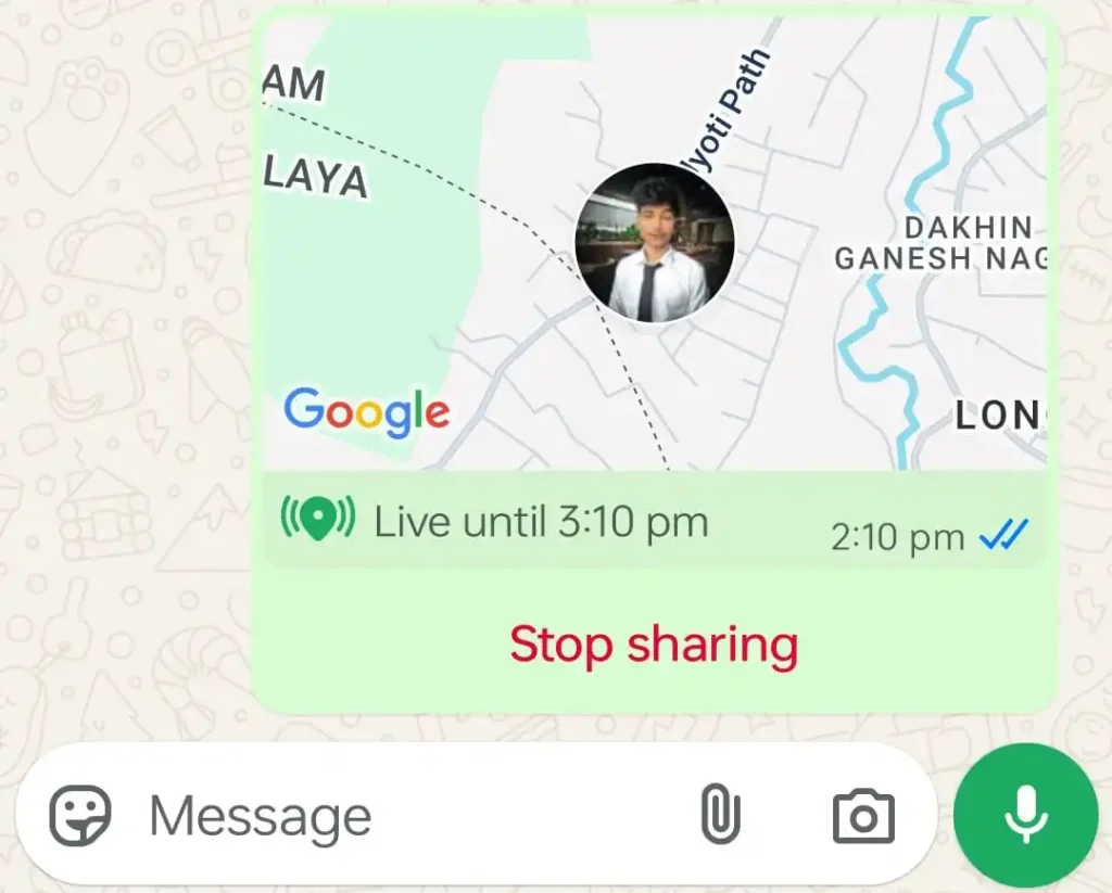Stop location sharing in WhatsApp