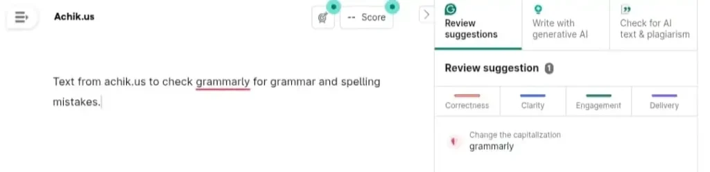 Grammarly tool checking grammar and spelling mistakes