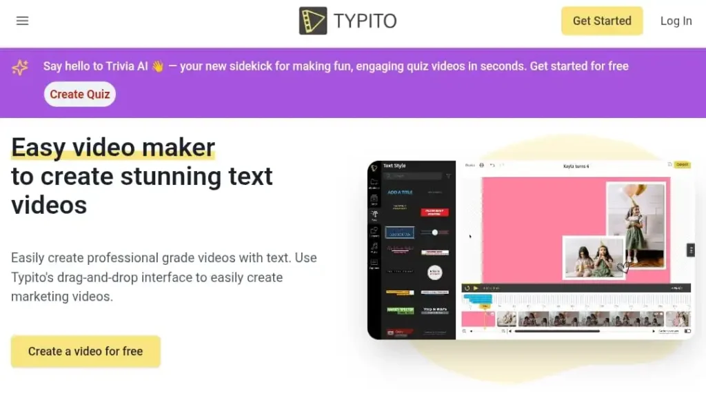 Editing a video with text and music in Typito editor