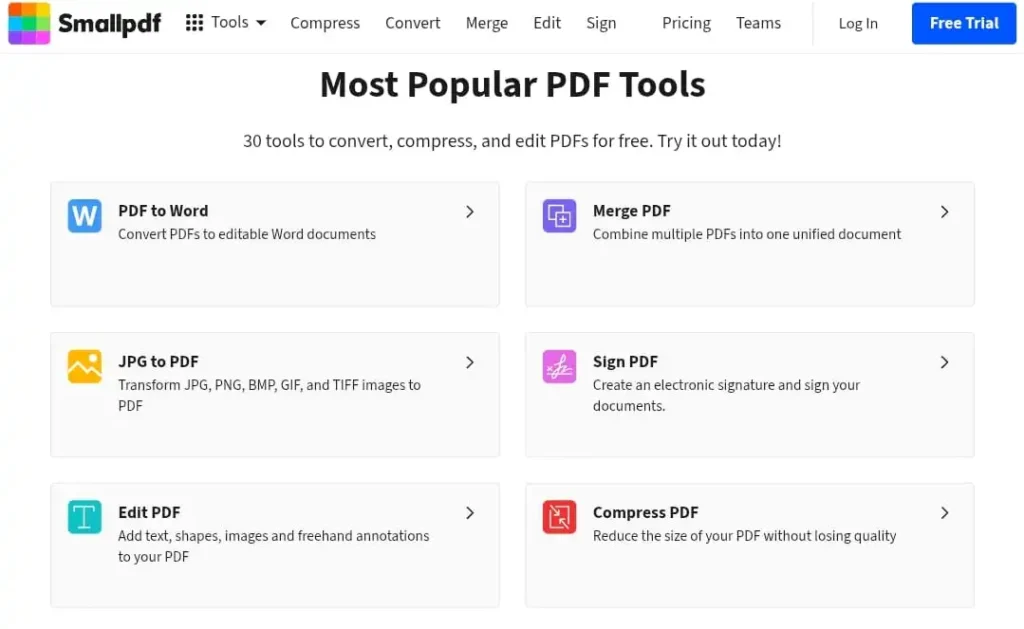 Smallpdf online tool to merge and compress PDF files