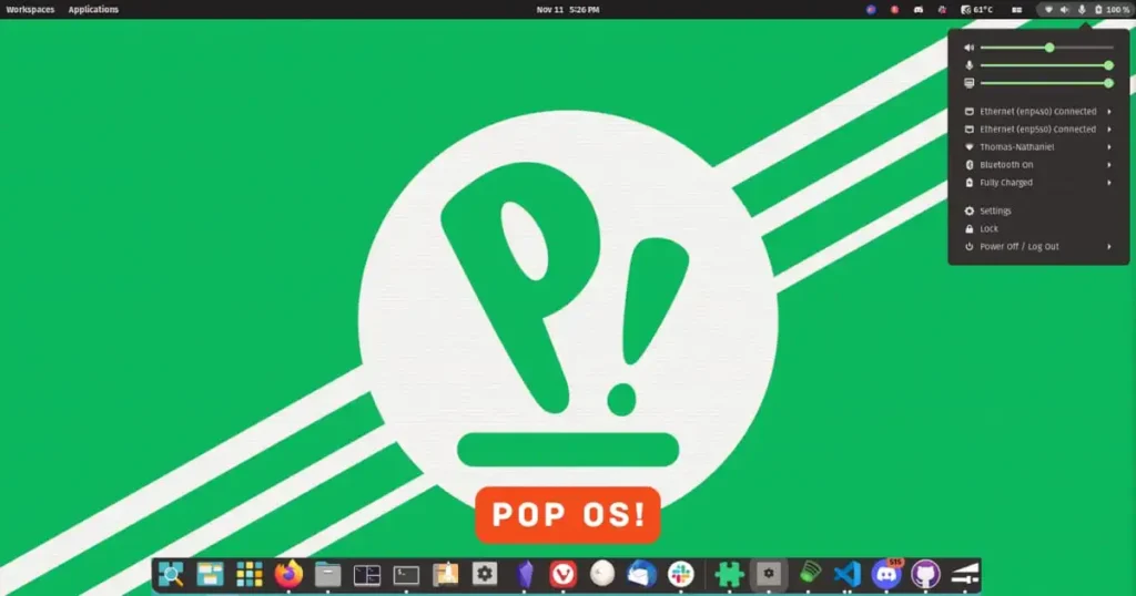 Pop os home screen
