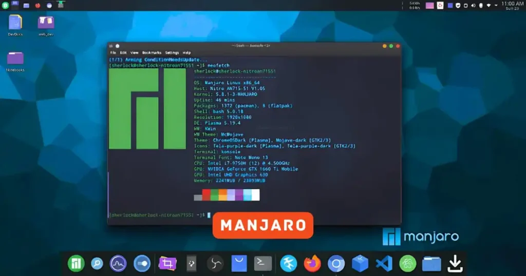 Manjaro home screen