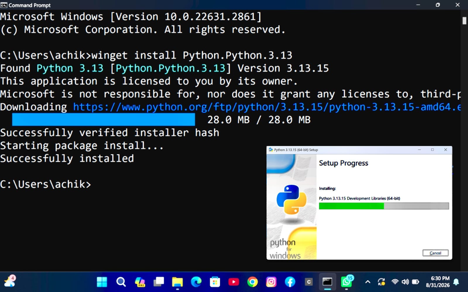 python in windows command prompt