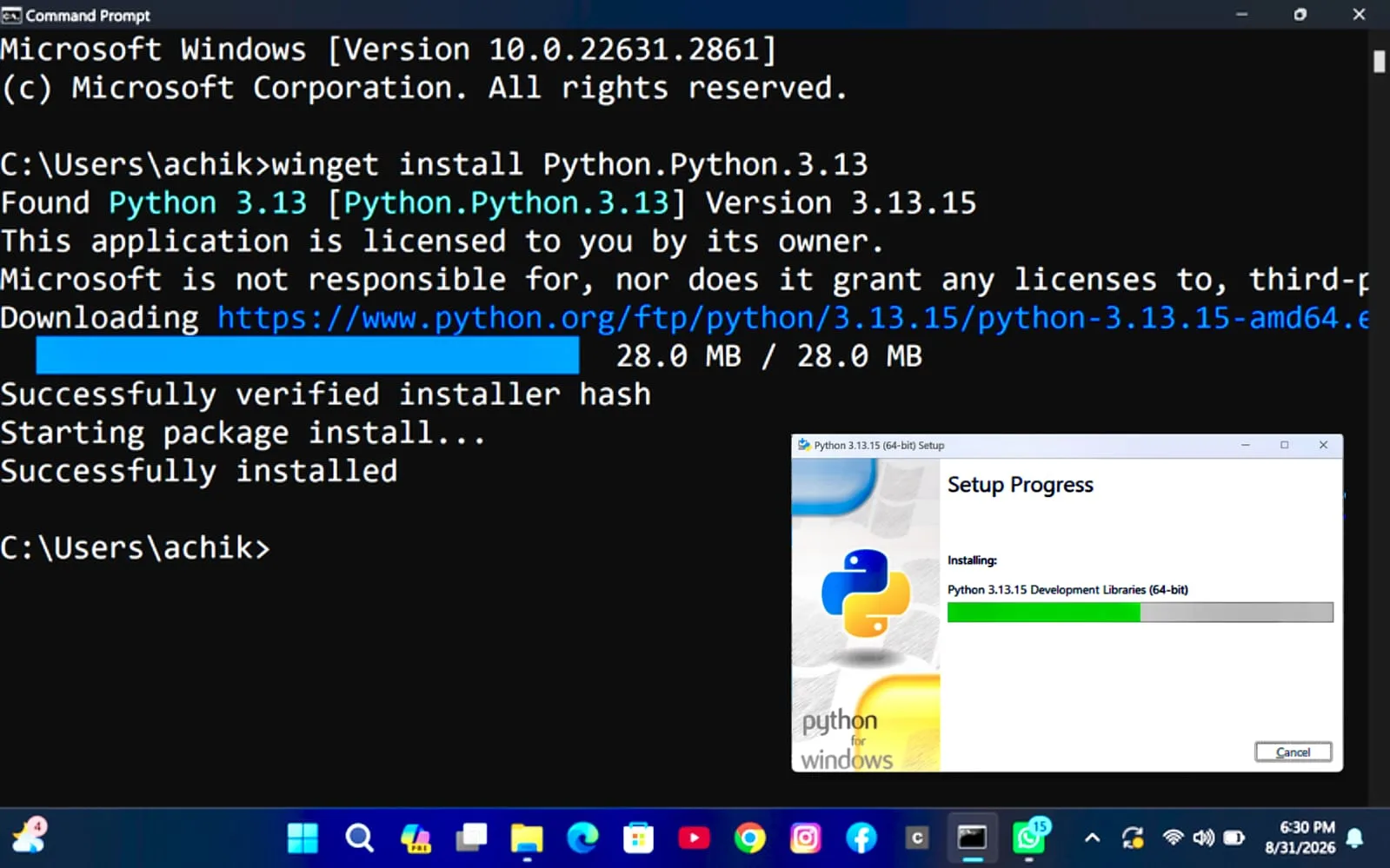 python in windows command prompt